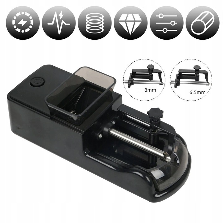 Masina de umplut tigari electrica, 7,2x6,7x19,7cm, negru si argintiu, set cu 2 tuburi si accesorii