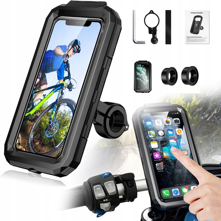 Suport pentru smartphone pentru bicicleta, rotativ 360, negru, prindere pe ghidon
