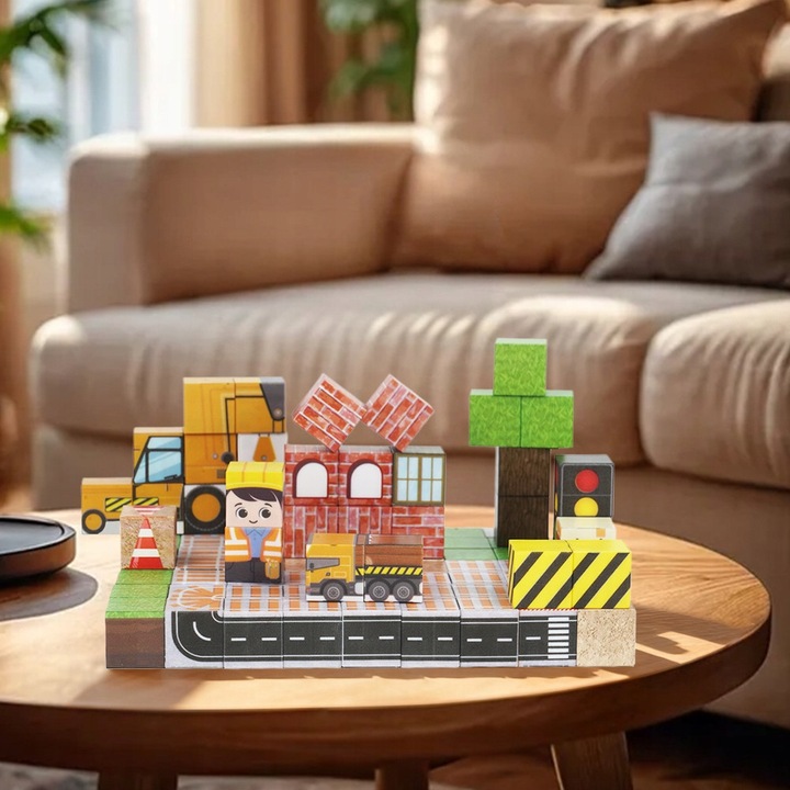 Set de constructie, Klocki, tematica santierului, multicolor