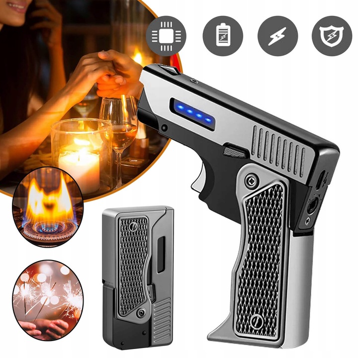 Bricheta electrica cu arc luminos, pentru camping si bucatarie, argintiu/negru