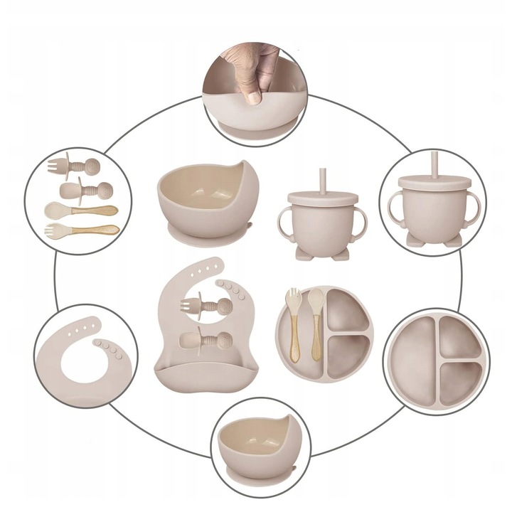 Set 8 articole hranire bebelusi, bej