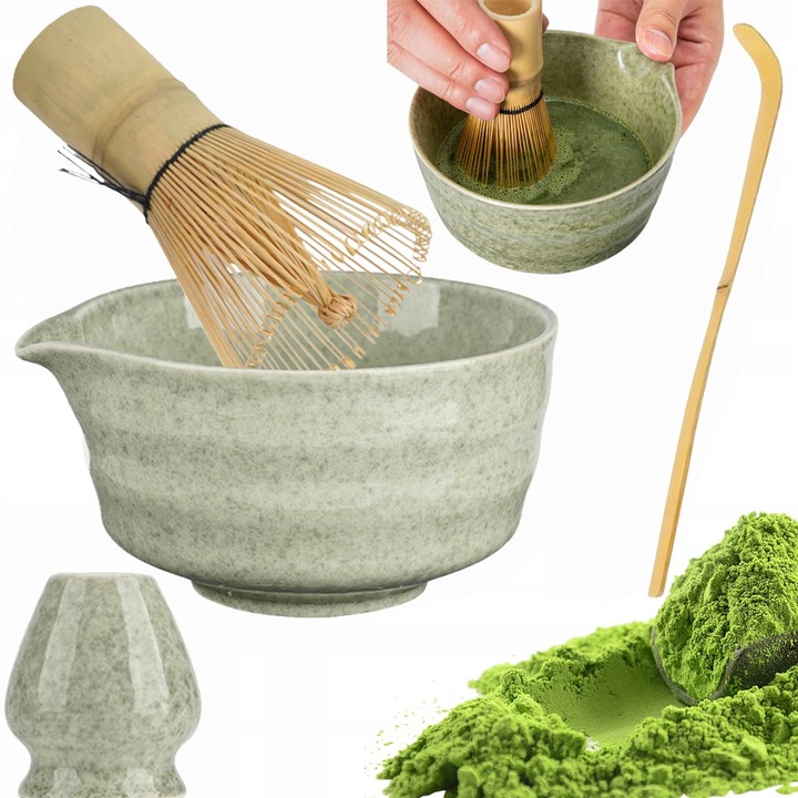 Set pentru macha, bambus, verde/natur