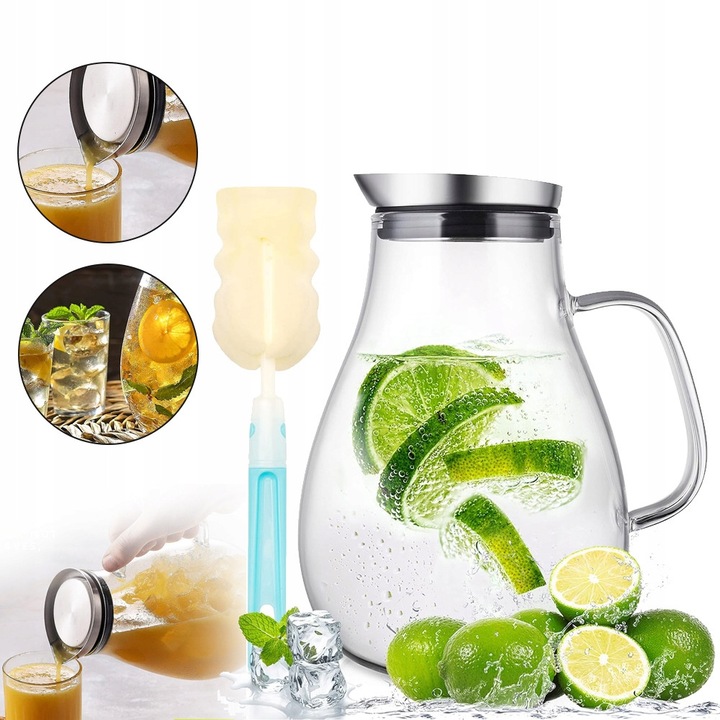 Carafa din sticla pentru apa, 2L, set pentru bauturi, multicolor