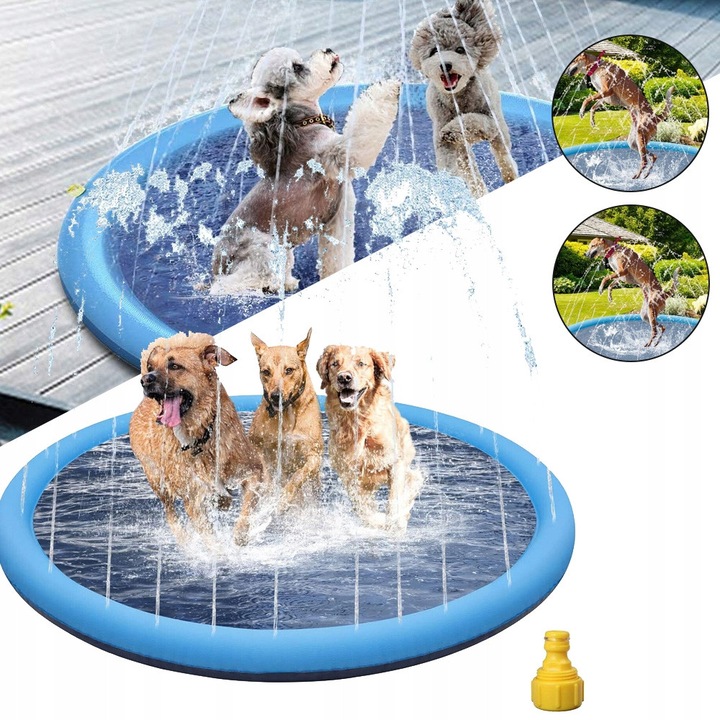 Bazin pentru caini, 150cm, PVC, albastru, set cu racord pentru furtun
