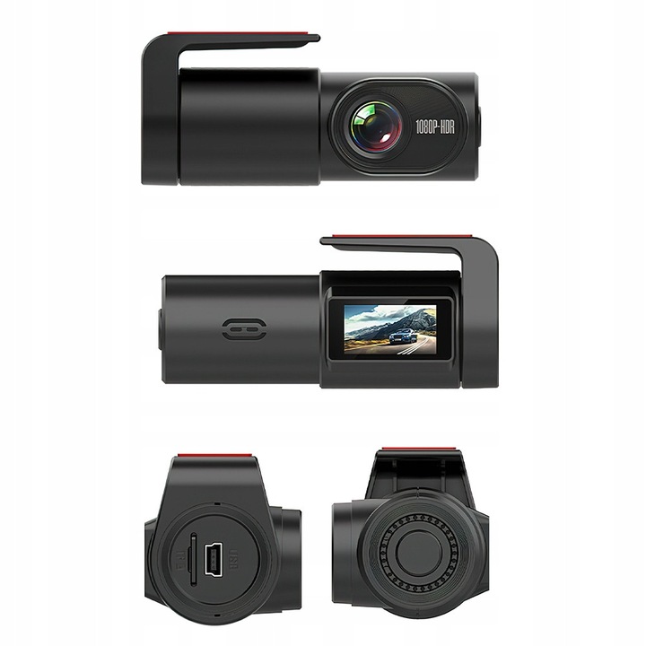 Camera auto DVR, 0,96'' ecran, 1080P, vedere nocturna, neagra, 7,1x4,3cm, set complet