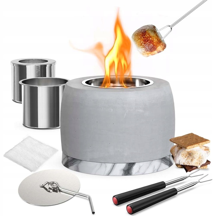 Micul semineu pe masa, din beton, 11,4x7,6cm, gri, set complet