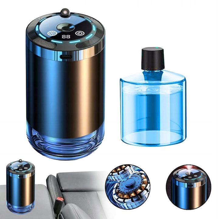 Dispozitiv aromaterapie auto, parfum ocean albastru, 50ml, negru, set complet