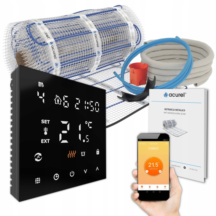 Нагревателна подложка Acurel FT-MAT 160W/m с WiFi термостат, комплект 2м, 50см, черна