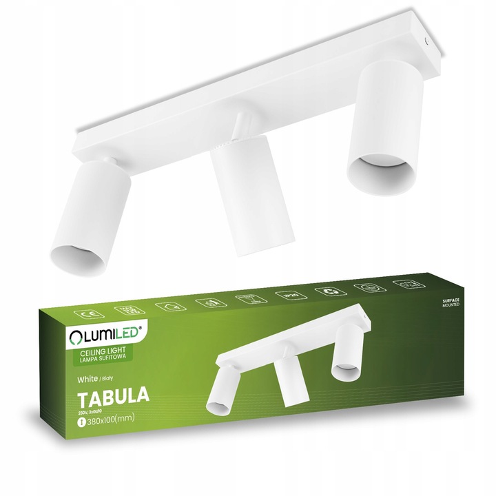 TUBA mennyezeti lámpa, Lumiled, 3x GU10, fehér, 15x2.5x38cm, 3 lámpás szett