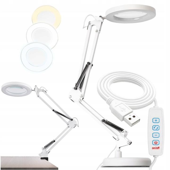 LUCA 2 LED asztali lámpa 8W CCT 3x, fehér, nagyítóval, komplett szett