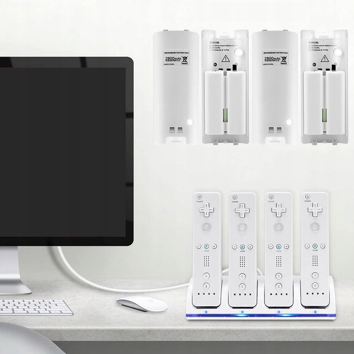 Set incarcator Wii cu 4 baterii 2800 mAh, 4 statii de incarcare, multicolor