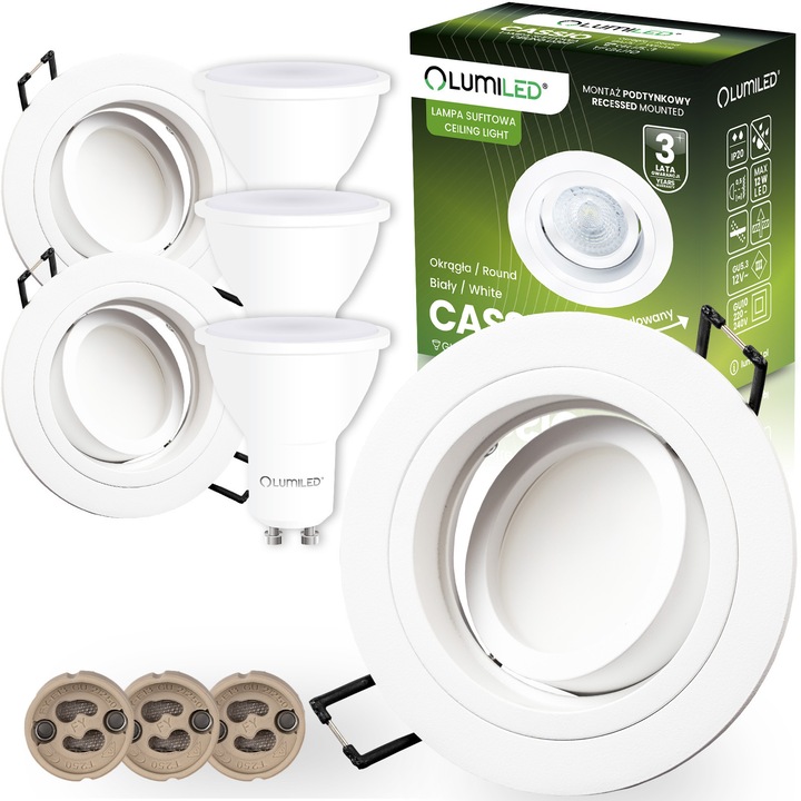 Комплект от 3 халогенни лунички Lumiled, кръгли, въртящи се, GU10, 6W, 3000K