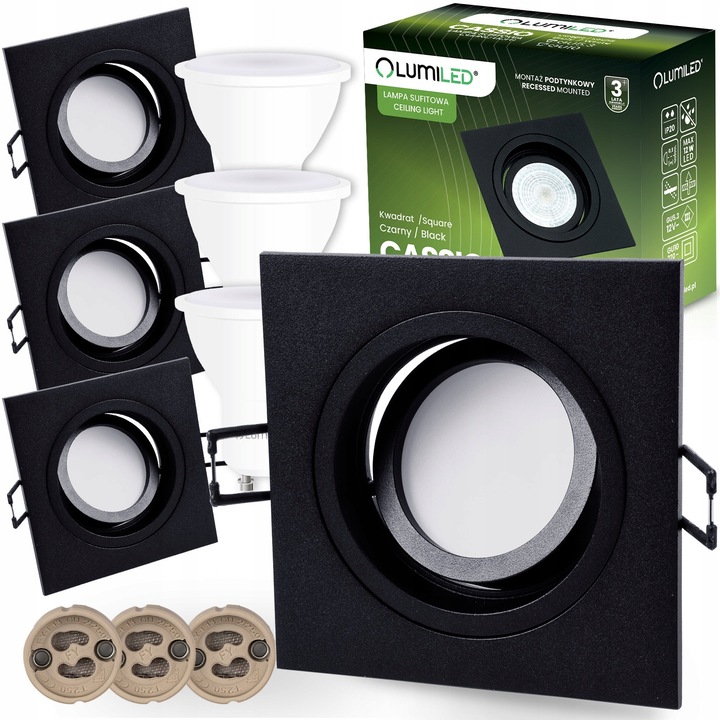 Комплект 3x халогенни лунички Lumiled, квадратни, подвижни, 6W, 3000K