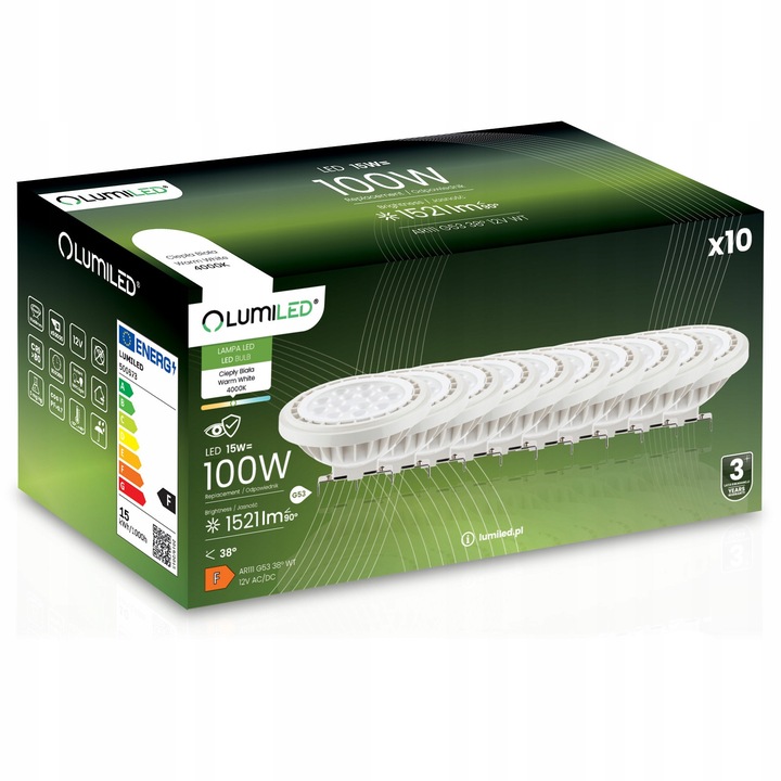 Set 10 becuri LED G53 AR111 15W 1521lm 4000K alb neutral 12V