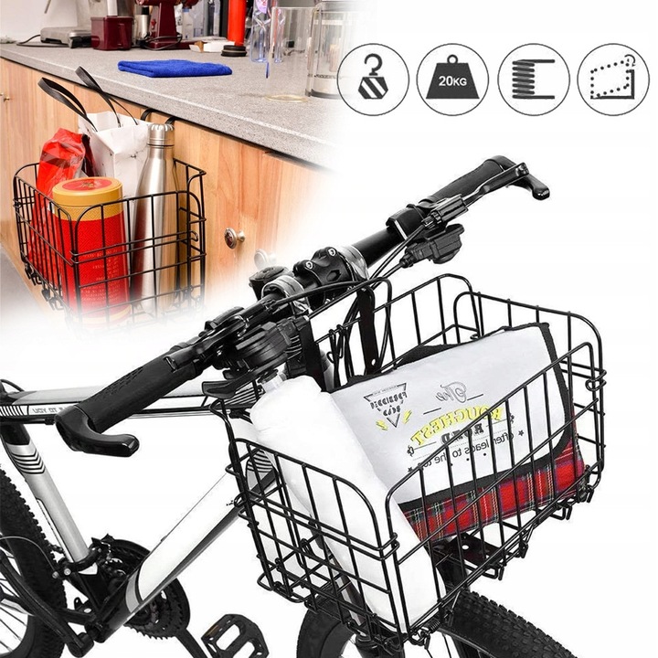 Cos de bicicleta pliabil, metalic, pentru ghidon, 12,99x11,8x1,97 inchi, pentru biciclete montane