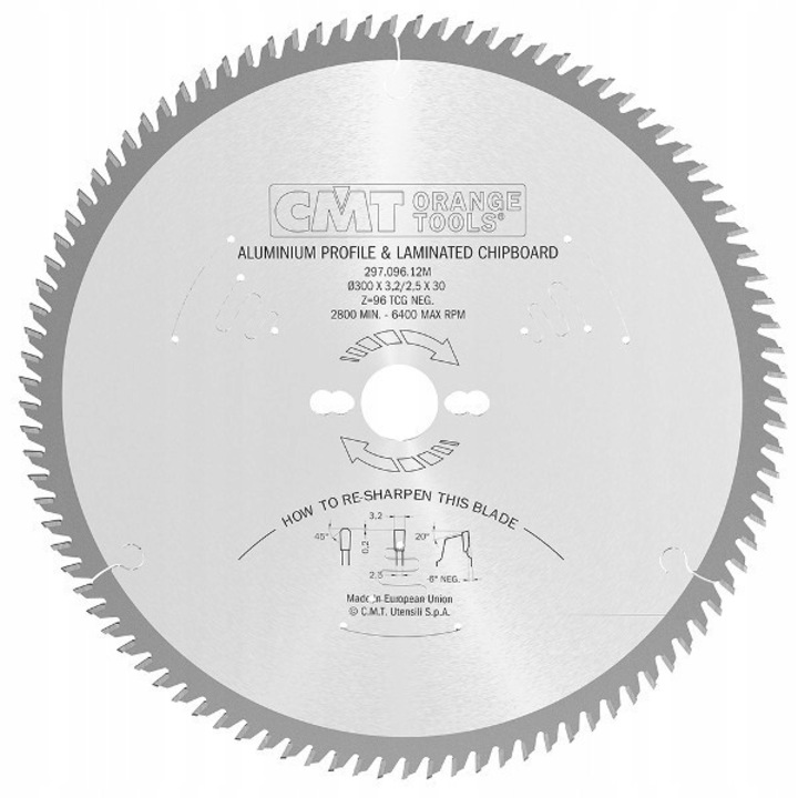 Disc de taiere CMT 297.096.12M, 300x30mm, 96 dinti, pentru aluminiu si HPL