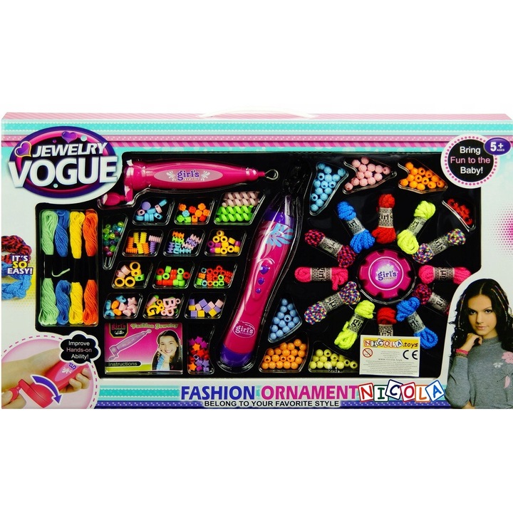 Творчески комплект Nicola Toys, 200 елемента, цветни корали, устройство за навиване, 60,5x37x5,5см