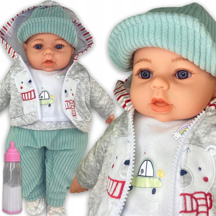 Adar interaktív baba, Zimowy Mis modell, 45 cm, énekel és beszél lengyelül, modern ruházat