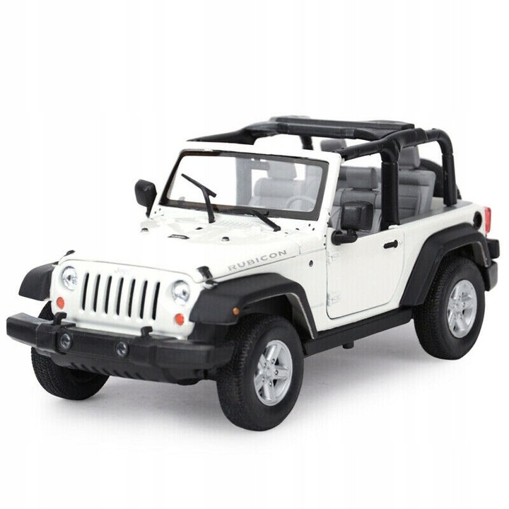 Fém modellautó JEEP WRANGLER RUBICON 2007, 1:24, fehér, 17,5x7,9x7,2cm, gyűjtői készlet