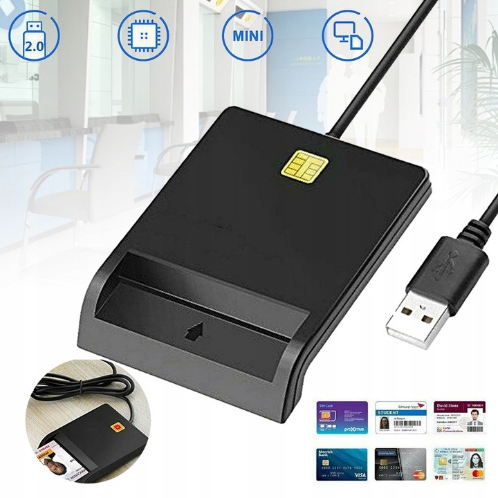 Cititor de carduri USB, cu indicator LED, 15x65x82mm, negru