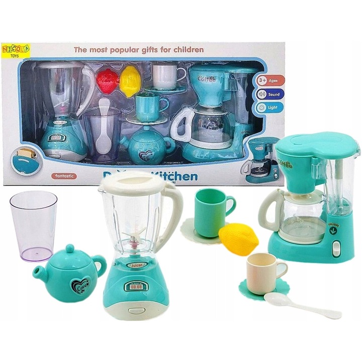 Set AGD pentru copii, blender si expresor de cafea, Nicola Toys, accesorii incluse, multicolor