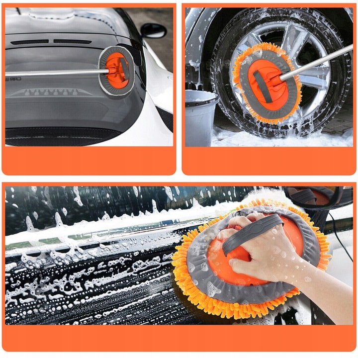 Set mop pentru spalarea masinilor, 2x mopuri, 4x manere reglabile, 1x cap de curatare, multicolor, lungime ajustabila