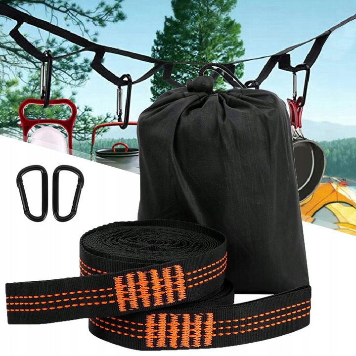 Set curele hamac, 300x2,5cm, negru si portocaliu, 2 carabiniere, 1 geanta de transport