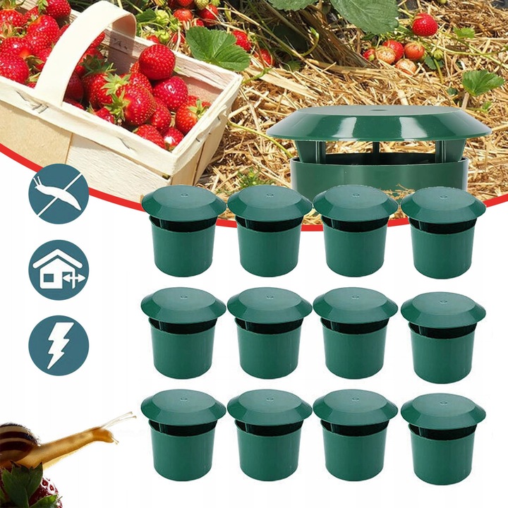 Set 12x pulapca ecologica pentru melci, plastic, verde, 9x9.5x11cm