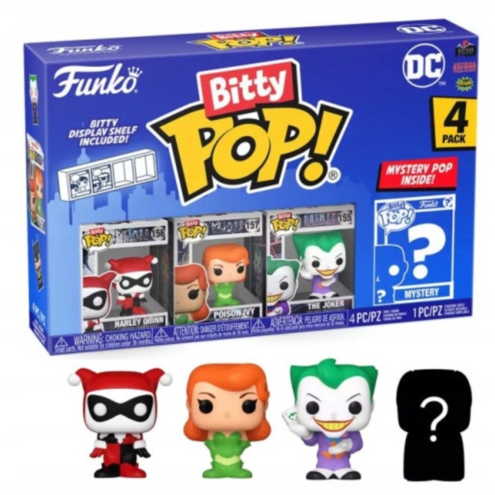 Funko Bitty POP gyűjthető figurák - Harley Quinn, Poison Ivy, The Joker, 4 darabos szett, többszínű, 10x15cm
