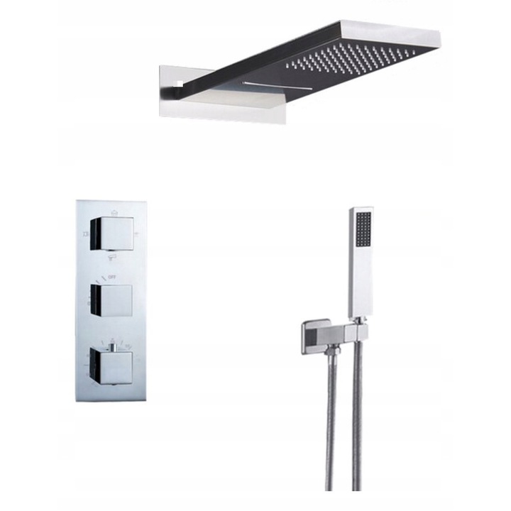 Baterie sanitara, PDS, baterie termostatica, crom, set cu dus si furtun