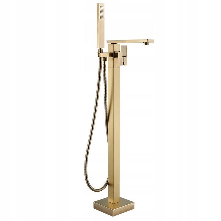 Baterie sanitara de baie PDS, model PREMIUM EXCLUSIVE, ceramica, finisaj auriu mat, montare pe podea, set complet cu dus si robinet