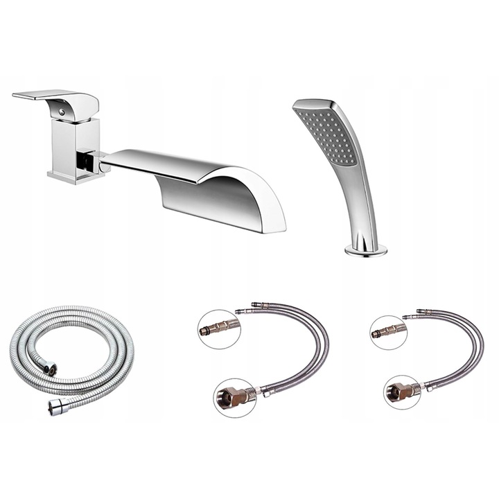 Baterie sanitara pentru cada, efect de apafall, crom, 18cm, set complet