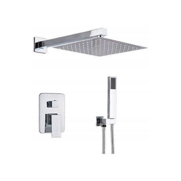 Baterie de dus incastrata PDS, ceramica, crom, set cu dus si robinet, design modern, ultra subtire