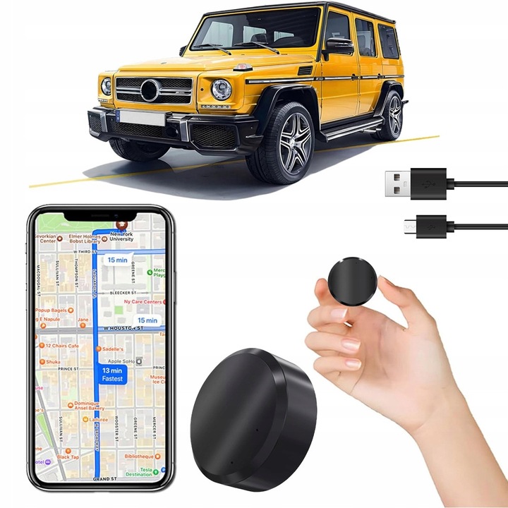 Dispozitiv anti-pierdere, mini tracker, negru, set cu cablu de incarcare si instructiuni