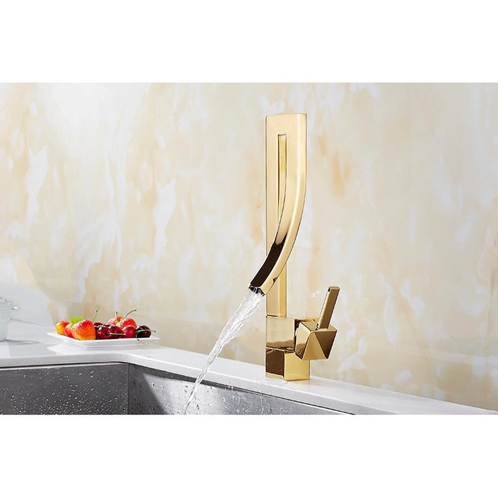 Baterie umywalka PDS, design exclusiv, finisaj auriu, ceramica, set complet