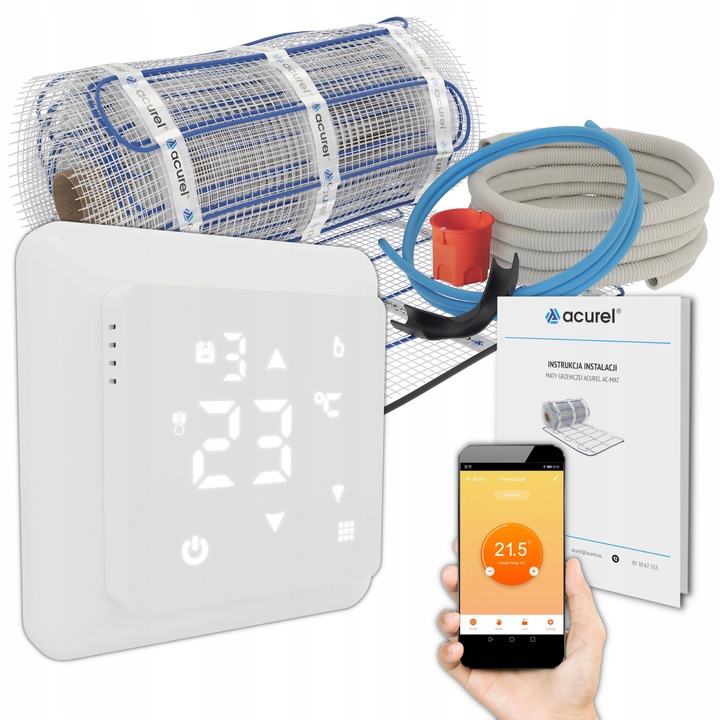 Нагревателна подложка 160W/m2, комплект 4m2, WiFi термостат, Acurel, 70C, 50cm