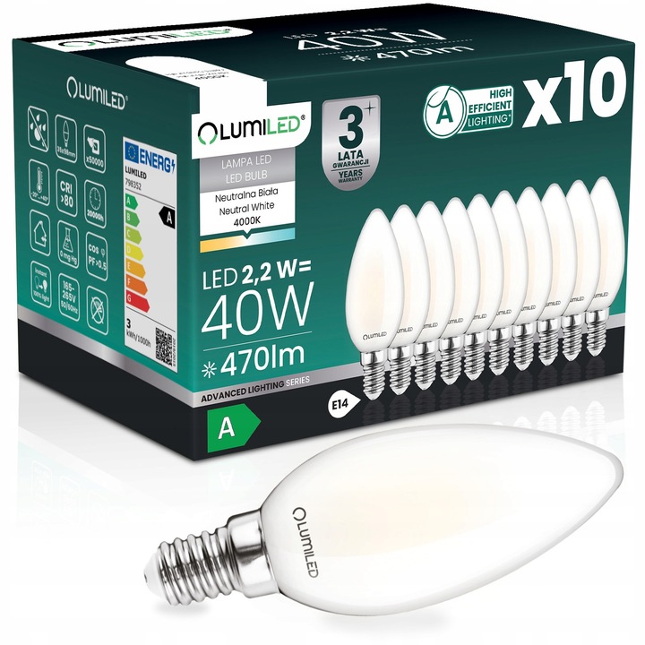 Bec LED Lumiled E14 Filament 2,2W 470LM 4000K 10x set