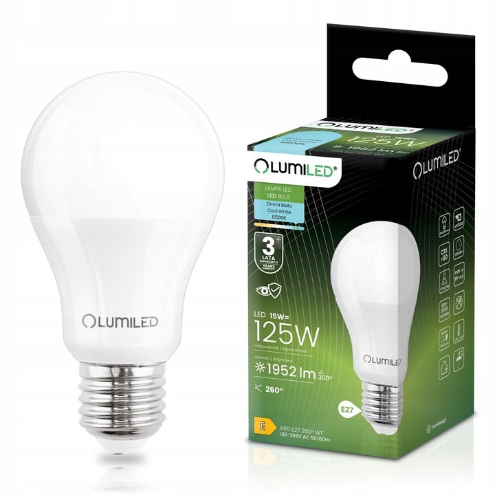 Комплект 6 LED крушки E27 A65 15W 2025lm 6500K Студено Бяло