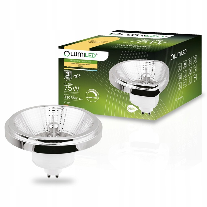 Bec LED GU10 10W 1055lm 3000K Culoare calda, dimabil, set de 24 bucati