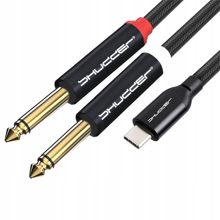 USB-C - 2x Jack 6.3mm sztereó audiokábel, 4m, Shudder, textil