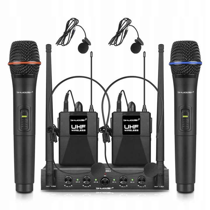 Set microfoane wireless Shudder SDR1003, 2 microfoane de mana, 2 microfoane de cap, 500-600 MHz, 350x150x36mm