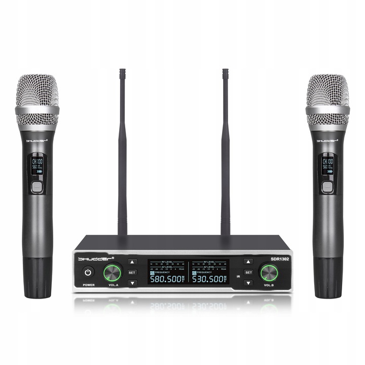 Microfoane Shudder set 2 bucati, wireless, metalice, 500-580MHz, 40Hz-16kHz