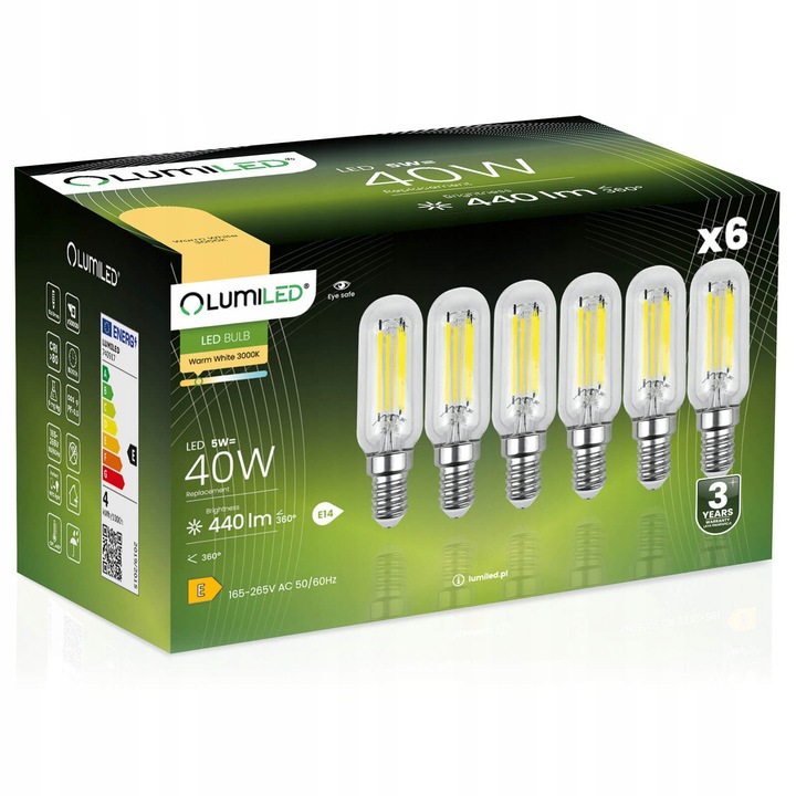 Комплект 6 LED крушки E14 T25 4W 440lm 3000K Топло Бяло
