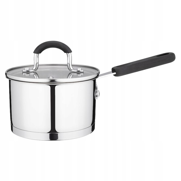 Torres lábas 1,2 L, inox, szilikon fogantyúval, üvegfedővel, 30x14x16cm, ezüst