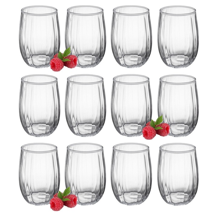 Set 12 pahare Galicja 370 ml, design ryflowany