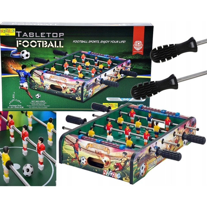 Joc de indemanare, Nicola Toys, fotbal de masa din lemn, multicolor, 50,5x31,5x10cm