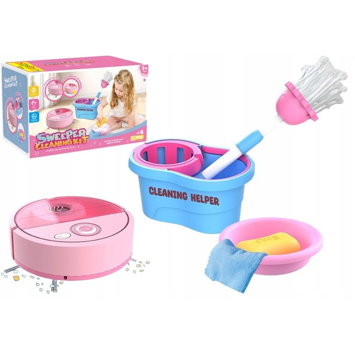 Gyermek takarítókészlet, Nicola Toys, robotporszívó + kiegészítők, 10 elem, többszínű