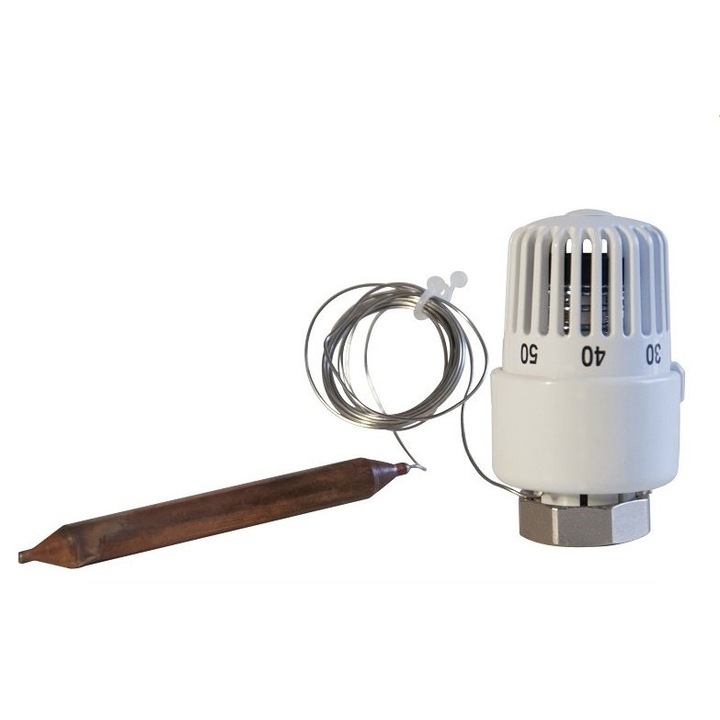 Hőmérséklet-szabályozó sárgaréz, 30x1,5, 20-65°C, felületi érzékelővel, 2m kapilláris, fehér színű