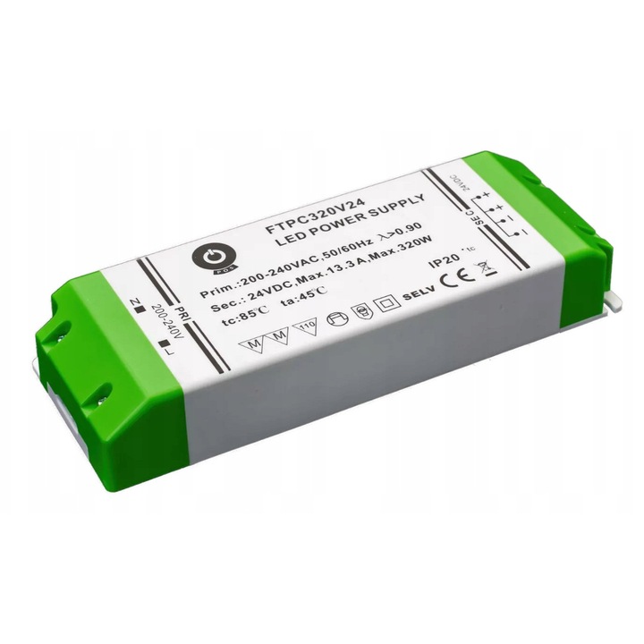 Sursa de alimentare LED 320W 24V 13,3A POS Power, dimensiuni 215x77,5x35mm, pentru aplicatii industriale