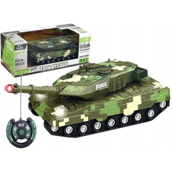 RC katonai tank 5455, Nicola Toys, 29x11x9,5cm, fényekkel és hangokkal, akkumulátorral